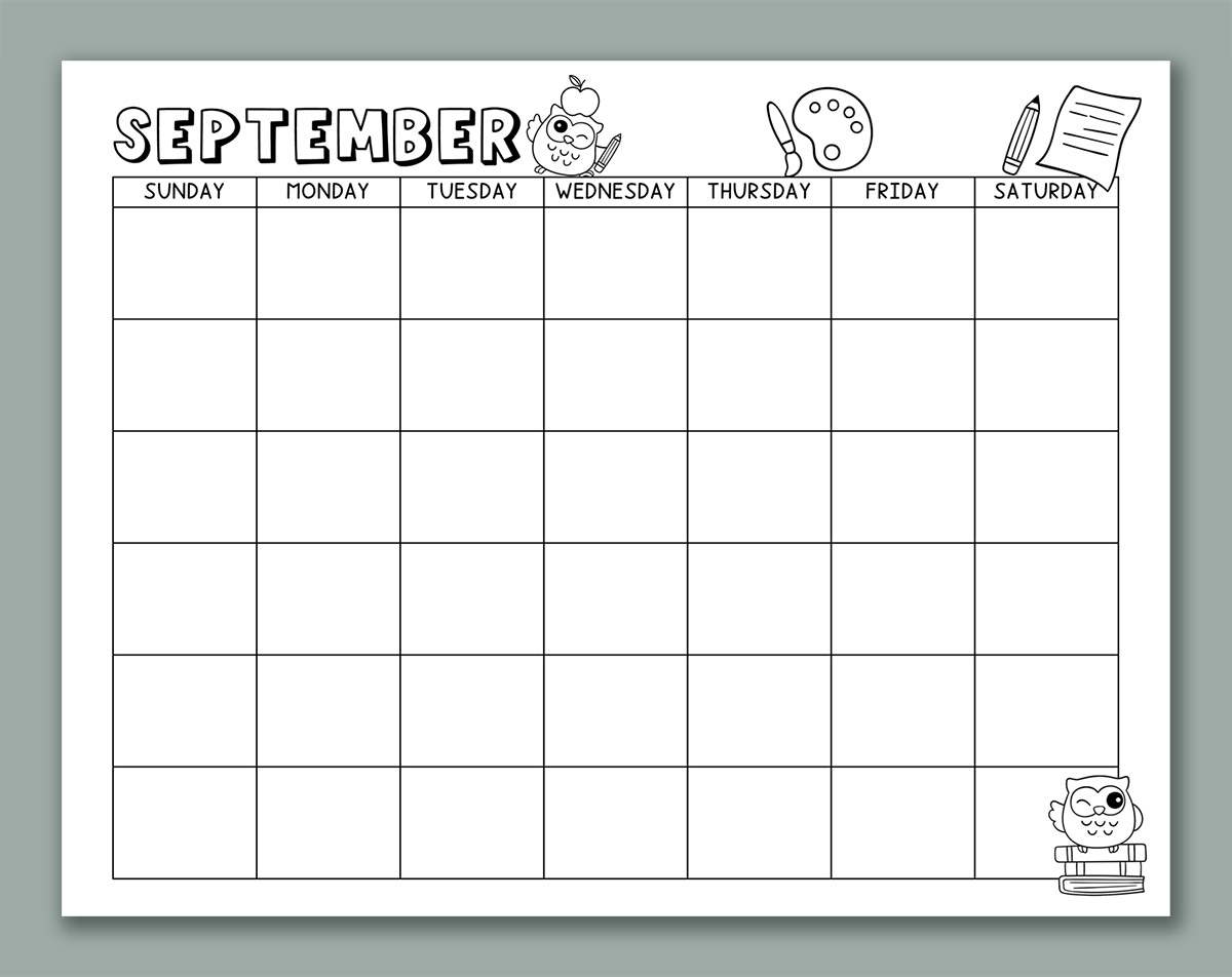 Blank Calendar 2025 September Printable Cute
