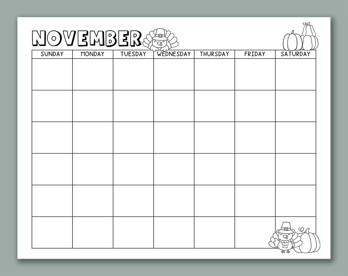 Blank November 2025 Calendar Large Print