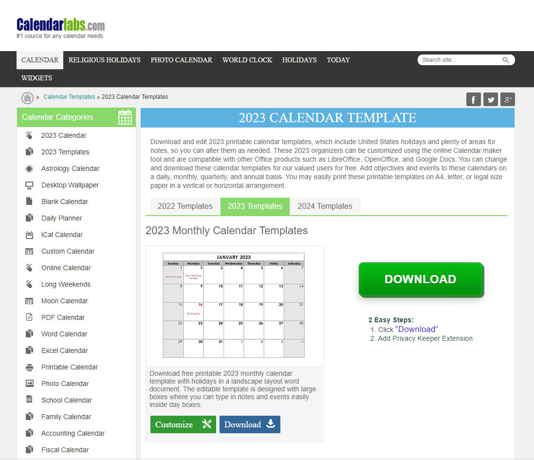 Blank Calendar 2025 Vertex42