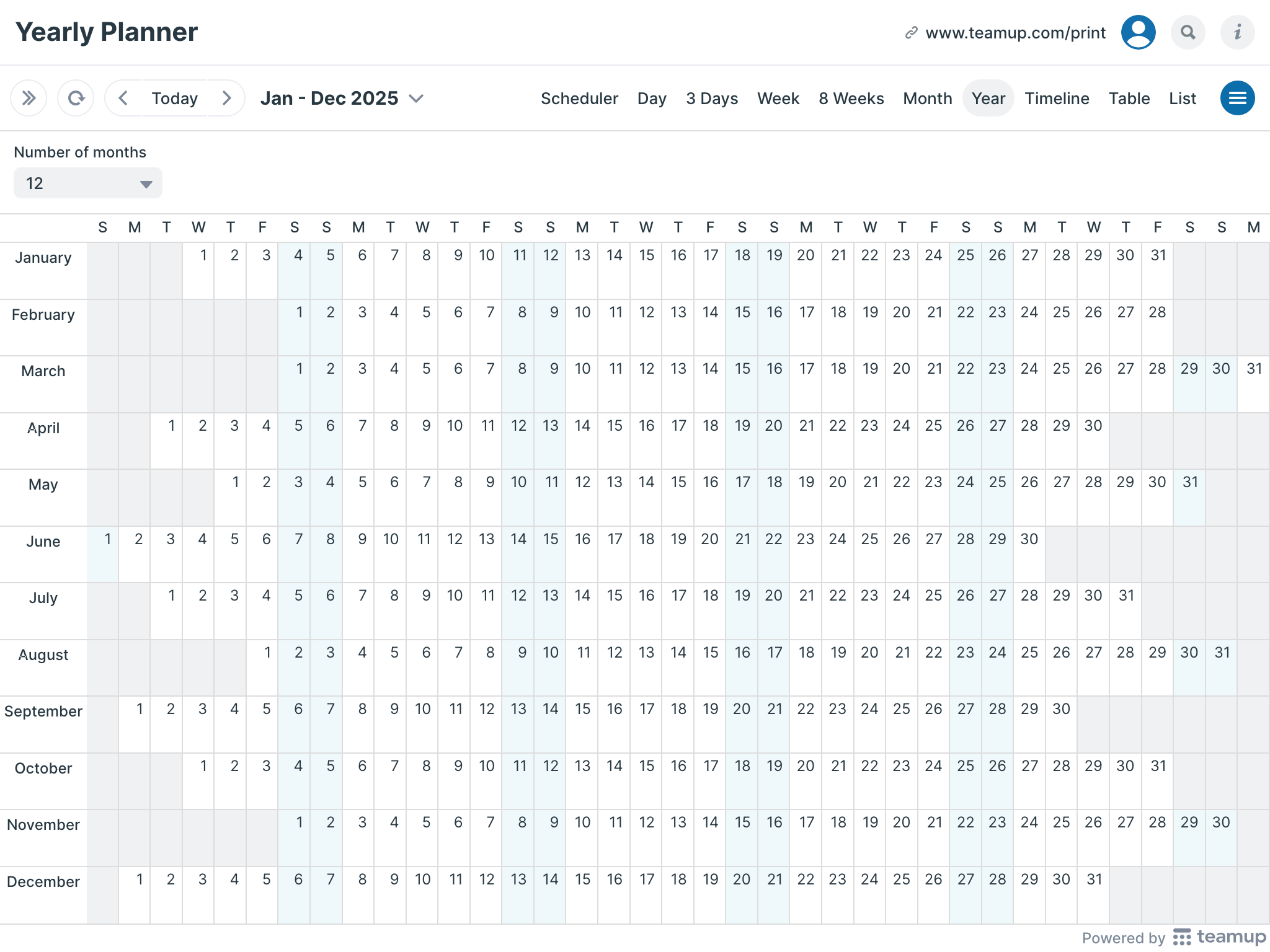 2025 11x17 Blank Calendar Template