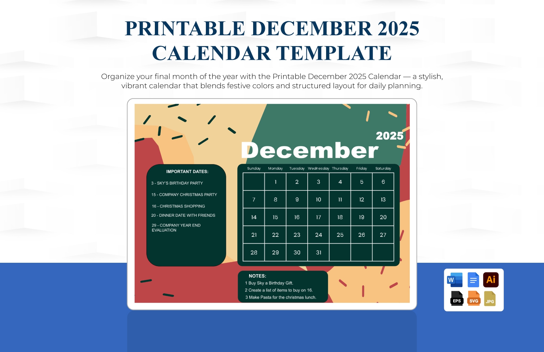 Blank Calendar Printable December 2025