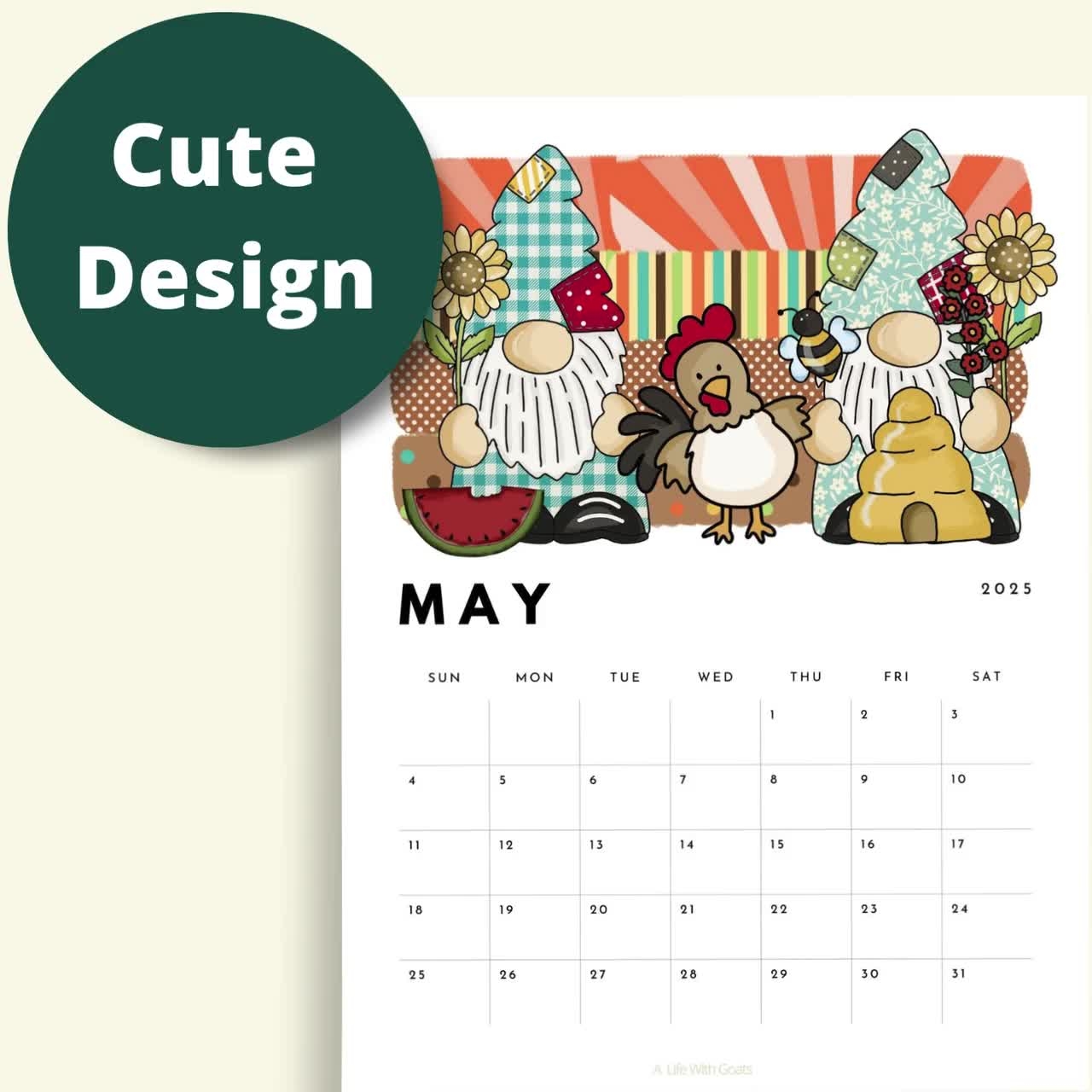 Printable Fillable 2025 Cute Country Gnome Theme Calendar Instant Download 8 5x11 PDF Gnome 2025 12 Month Calendar Planner Etsy