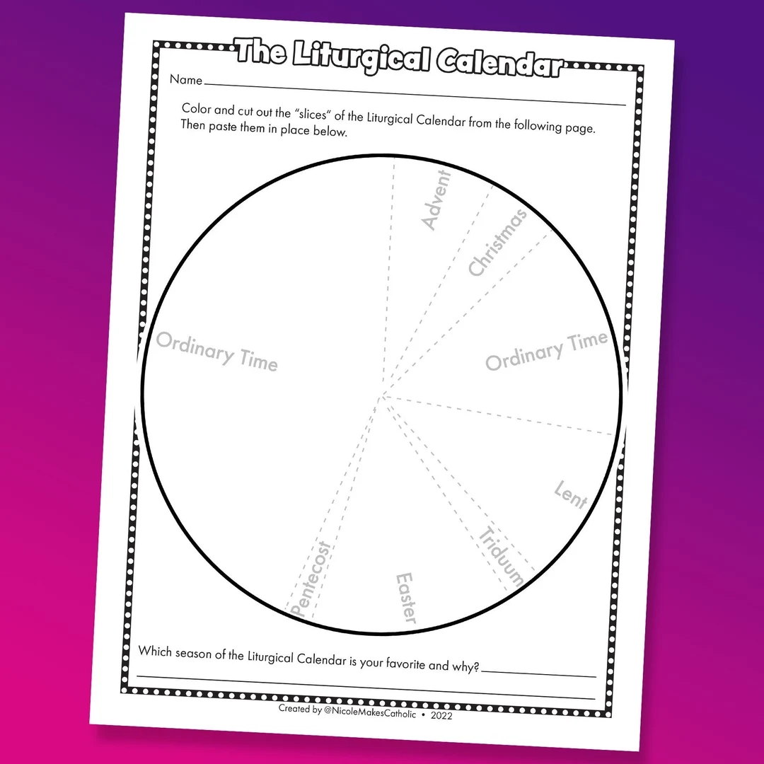 Printable Liturgical Calendar Worksheet Digital Download Etsy