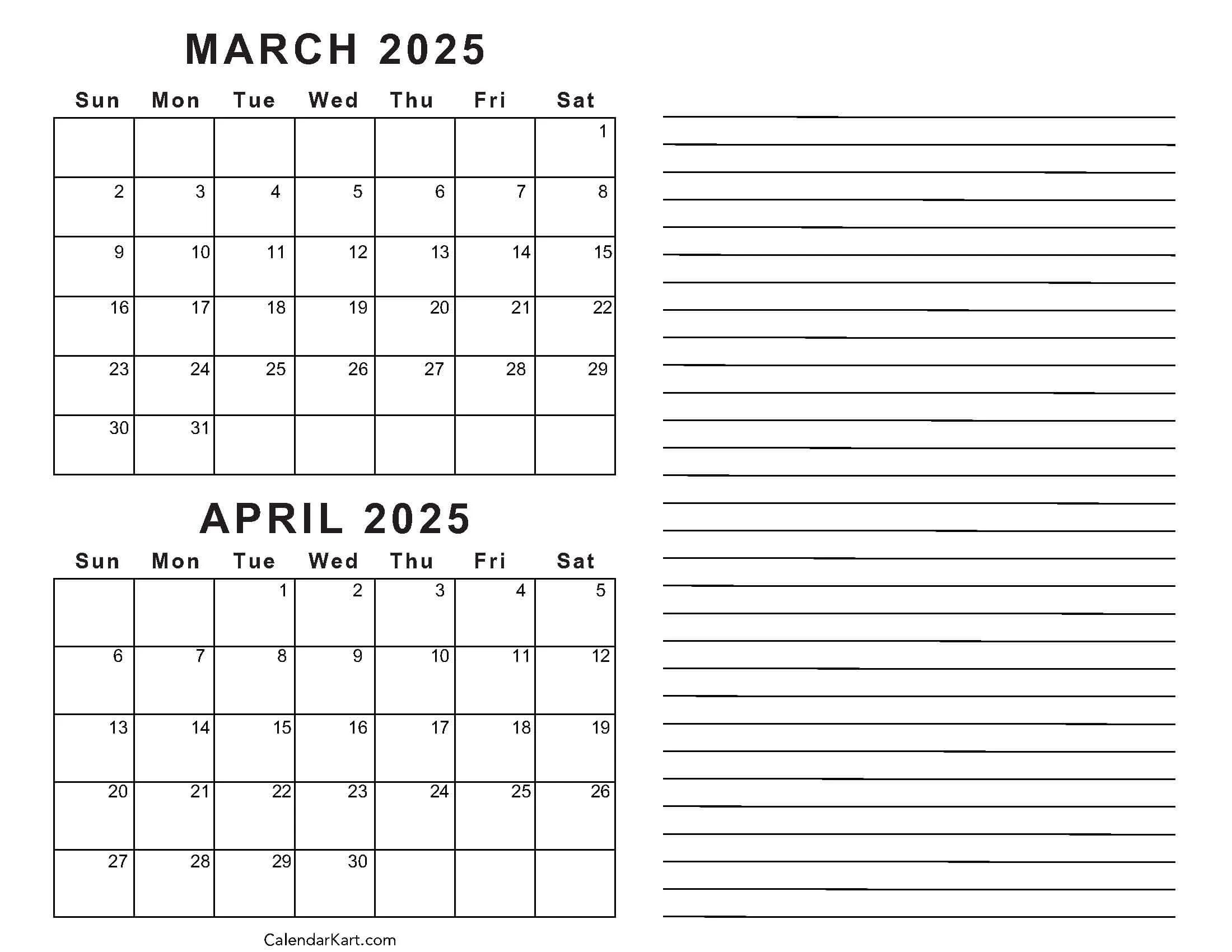 Printable March April 2025 Calendar Calendarkart