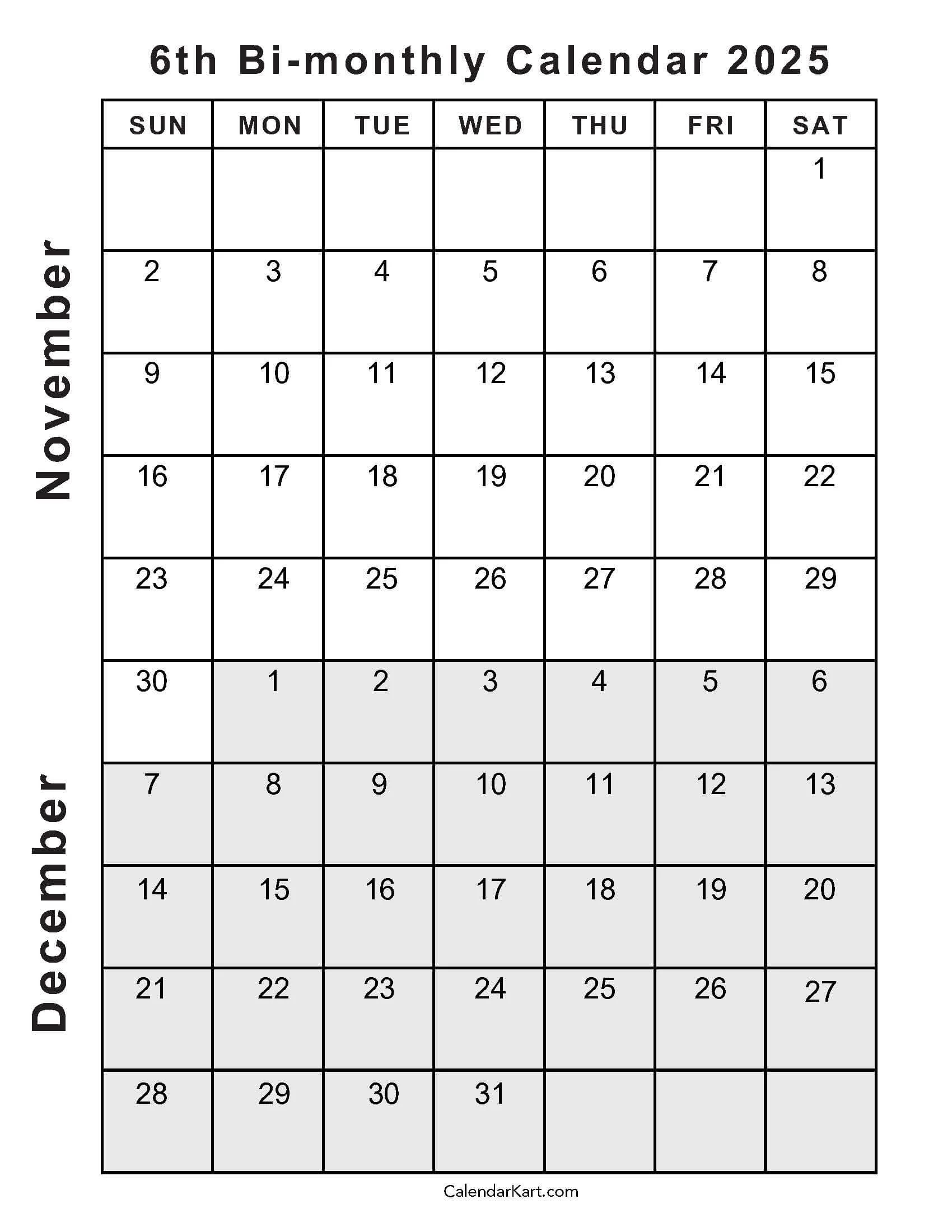 November And December Blank Calendar 2025