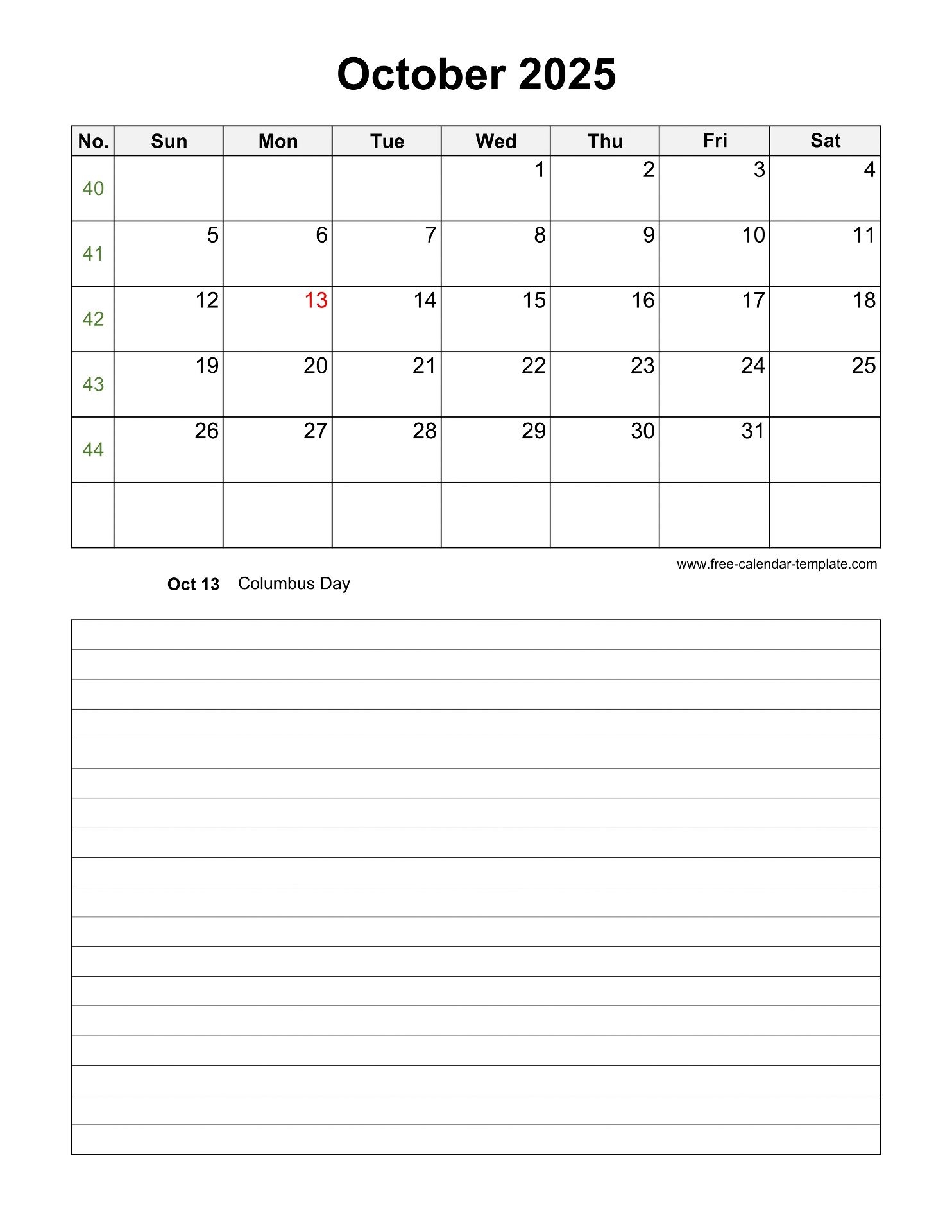 Blank 2025 October Calendar Printable