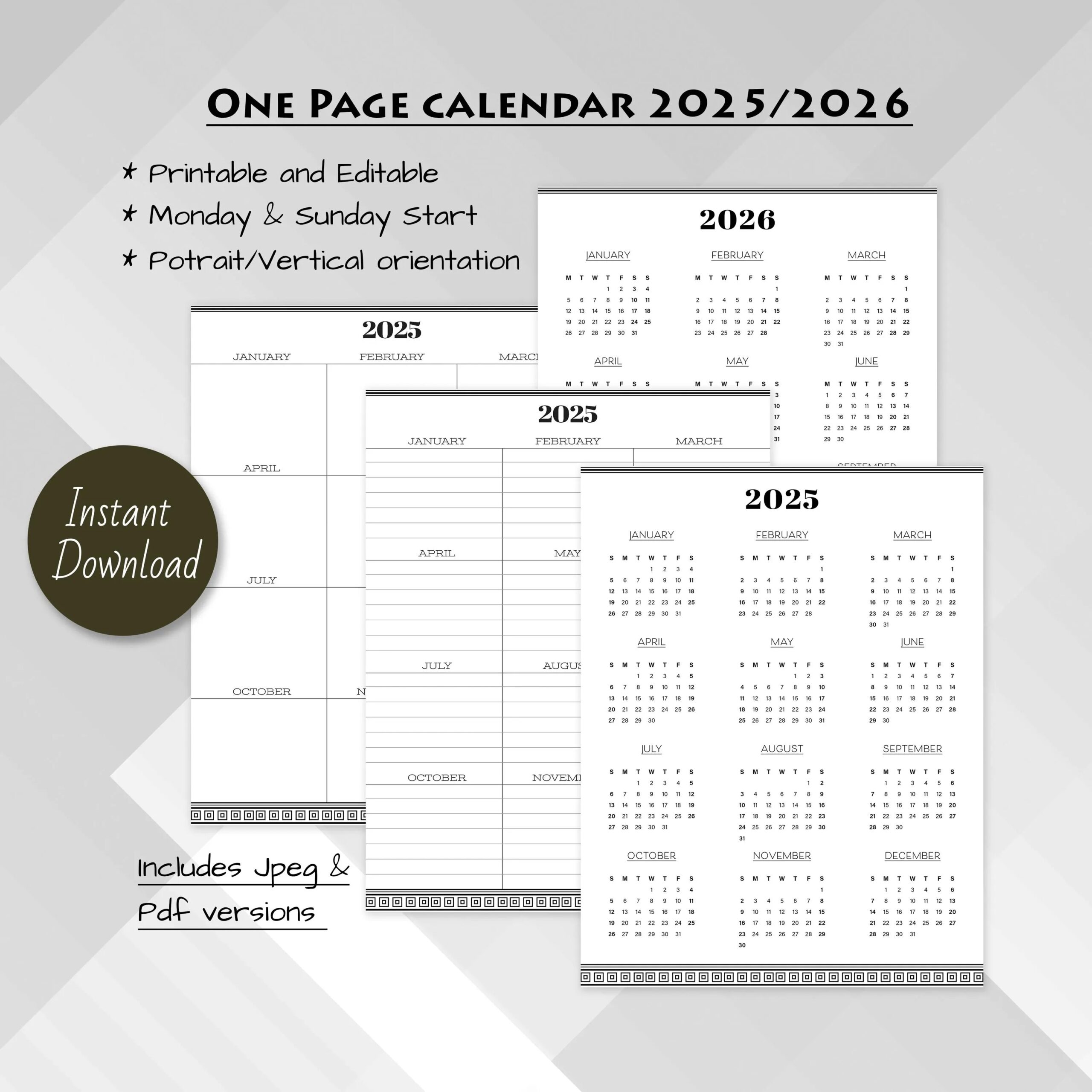 Blank Monthly Calendar 2025 One Page