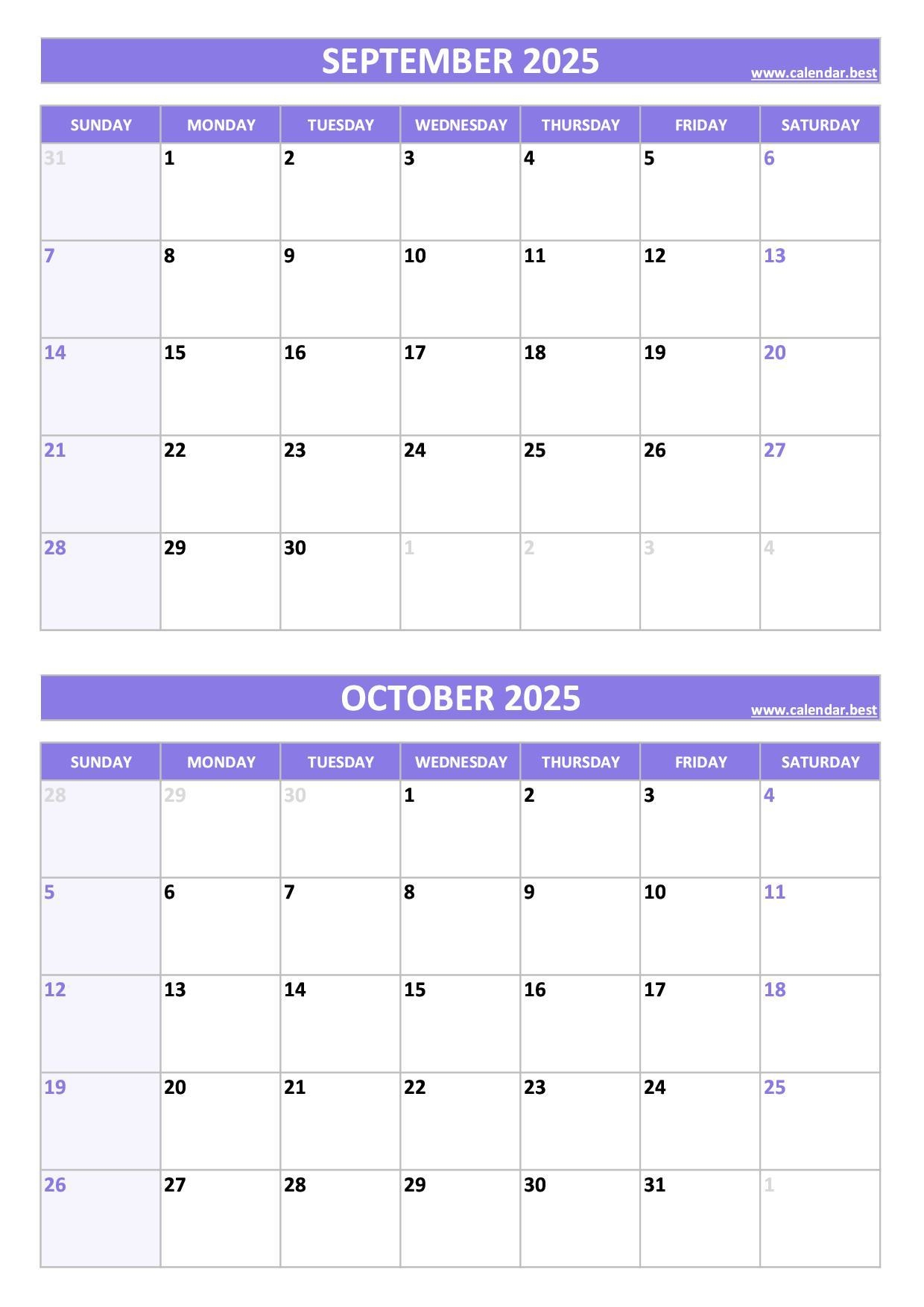 Blank Oct 2025 Calendar Printable