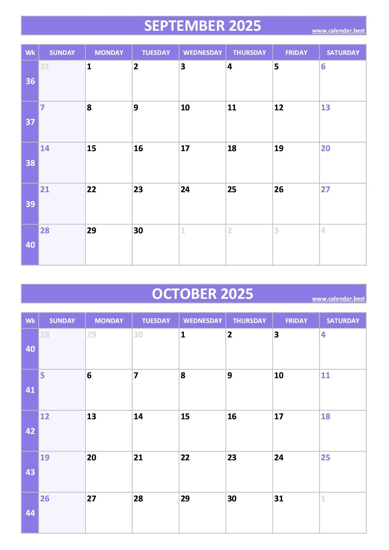 Blank Calendar September October 2025 Printable