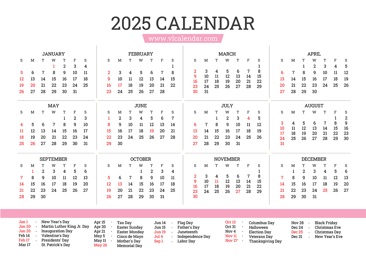 Word Blank Calendar 2025