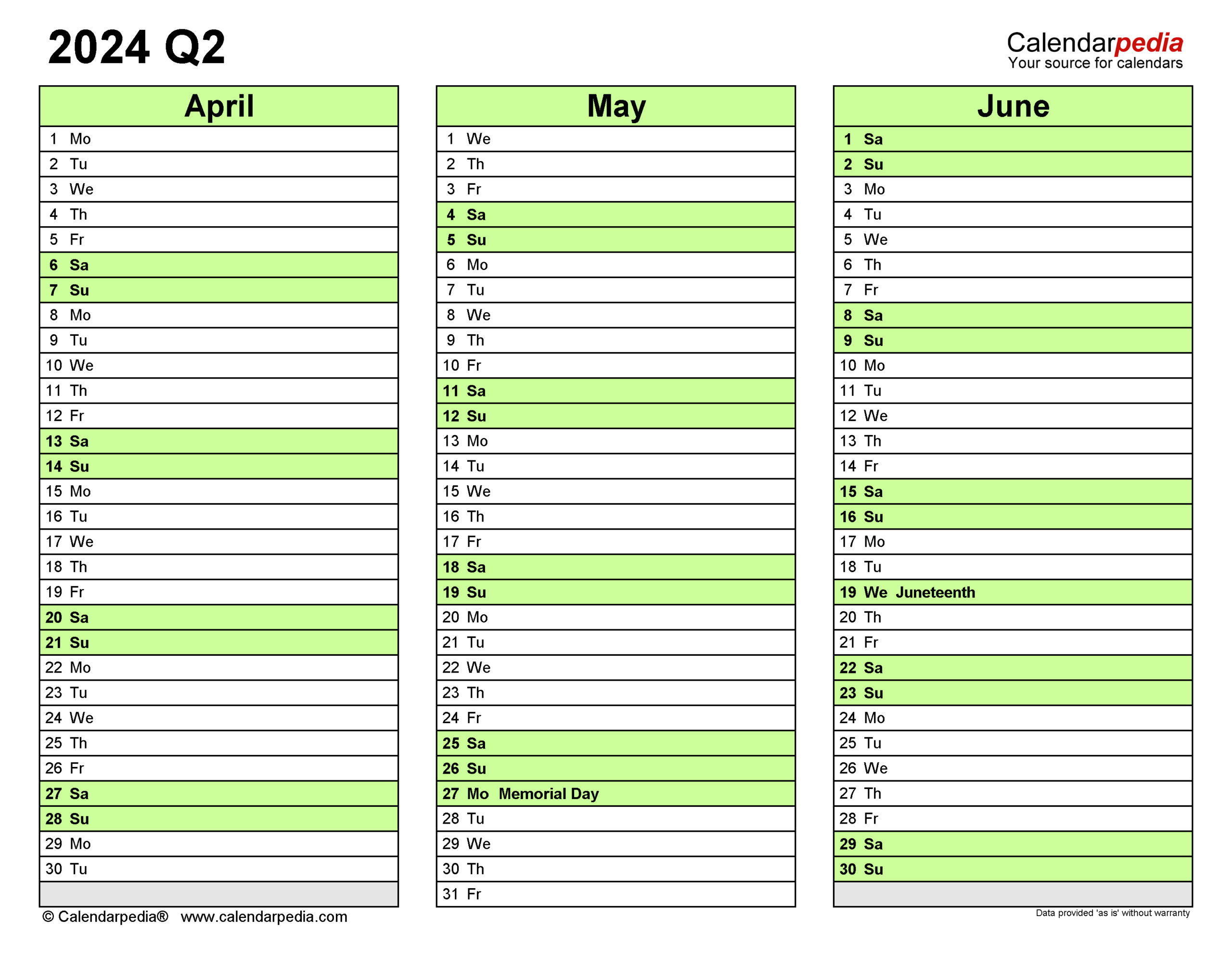 Quarterly Calendars 2024 Free Printable Word Templates
