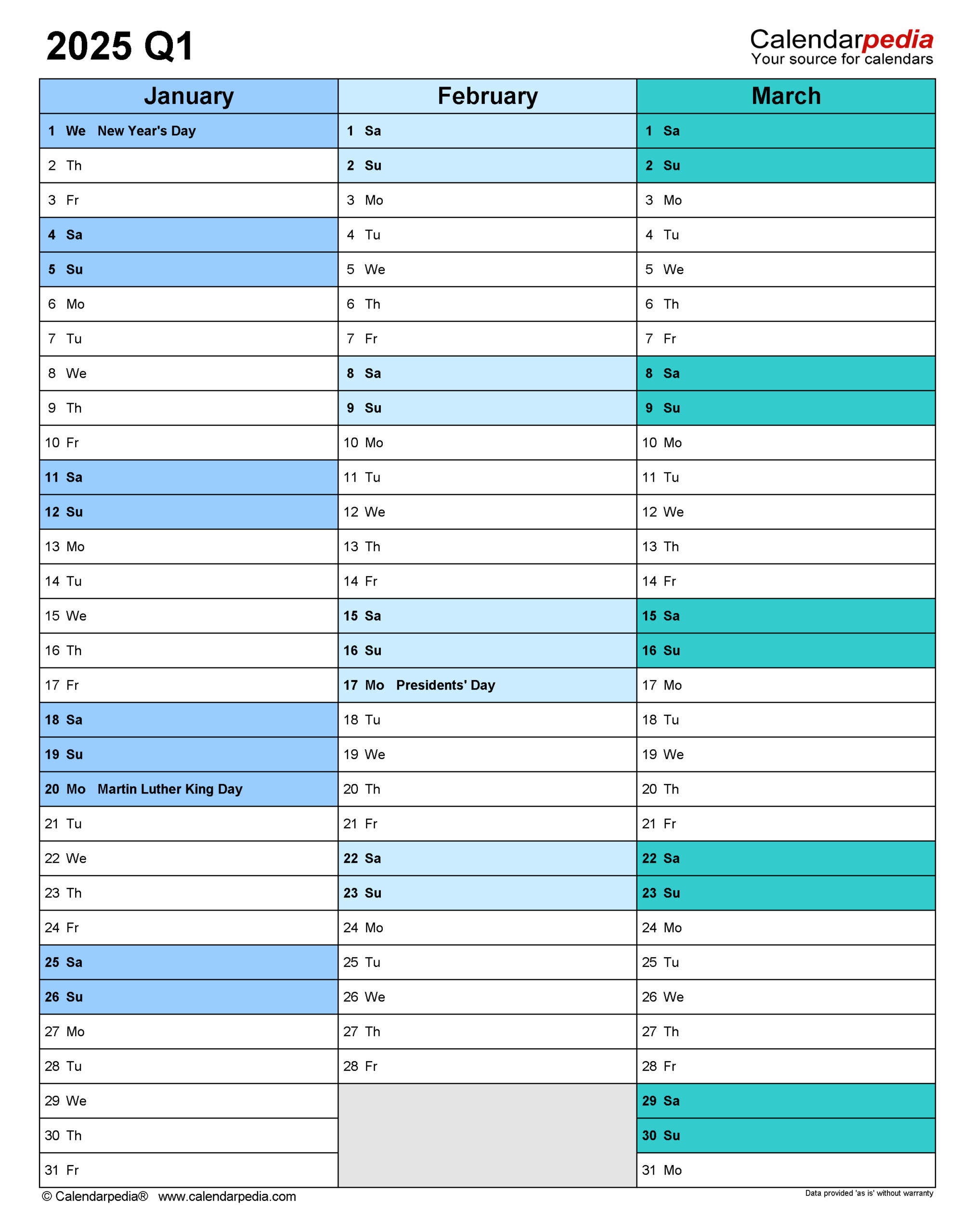 Quarterly Calendars 2025 Free Printable PDF Templates