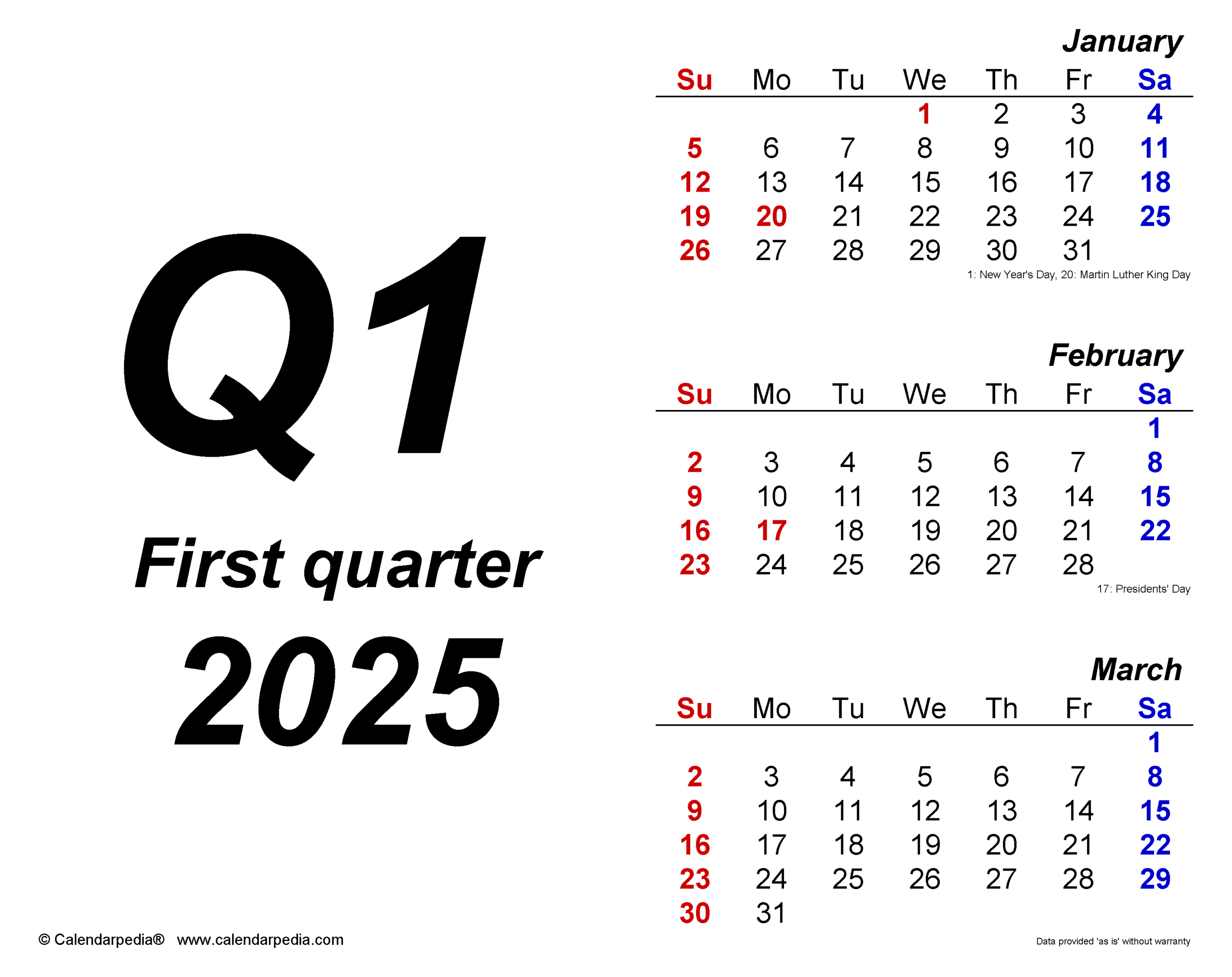 Quarterly Calendars 2025 Free Printable Word Templates