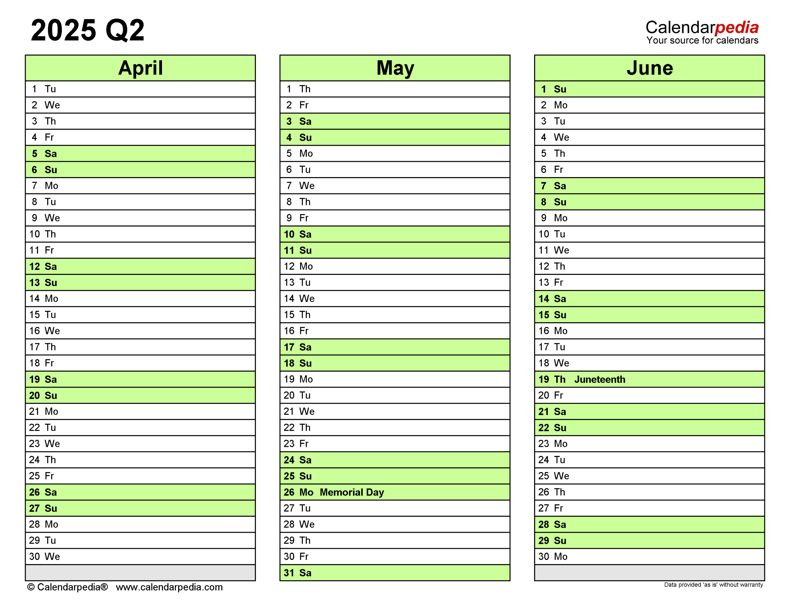 Quarterly Calendars 2025 Free Printable Word Templates