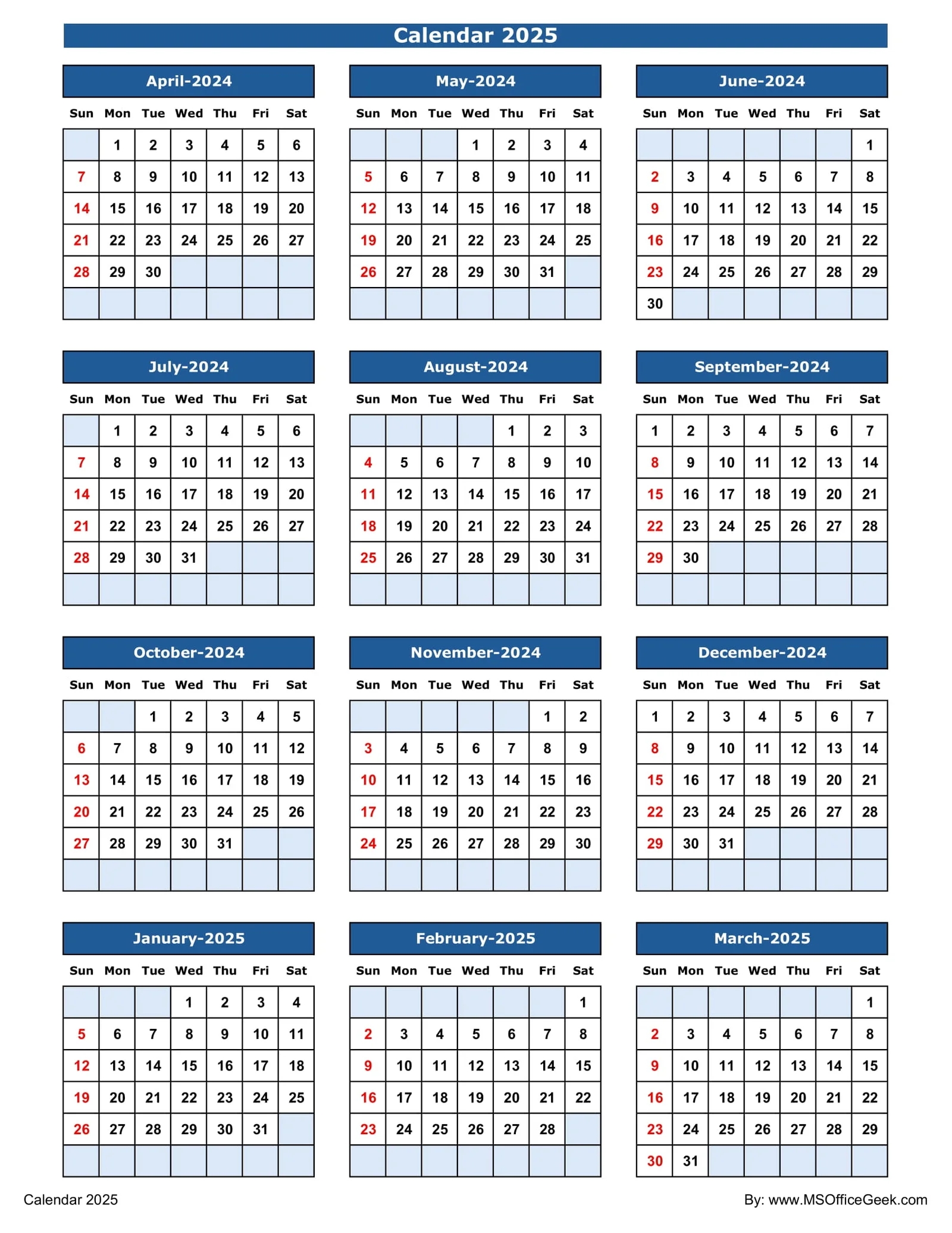 Ready To Use Printable Indian Fiscal Calendar 2024 2025 MSOfficeGeek