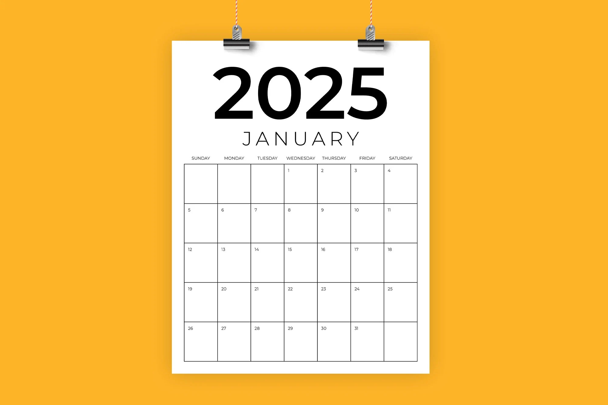 8.5 X 11 Blank 2025 Calendar