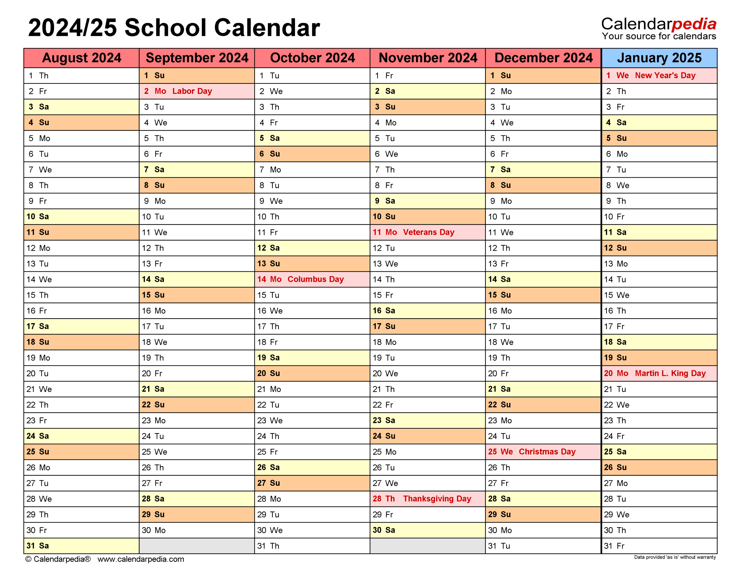School Calendars 2024 2025 Free Printable Word Templates