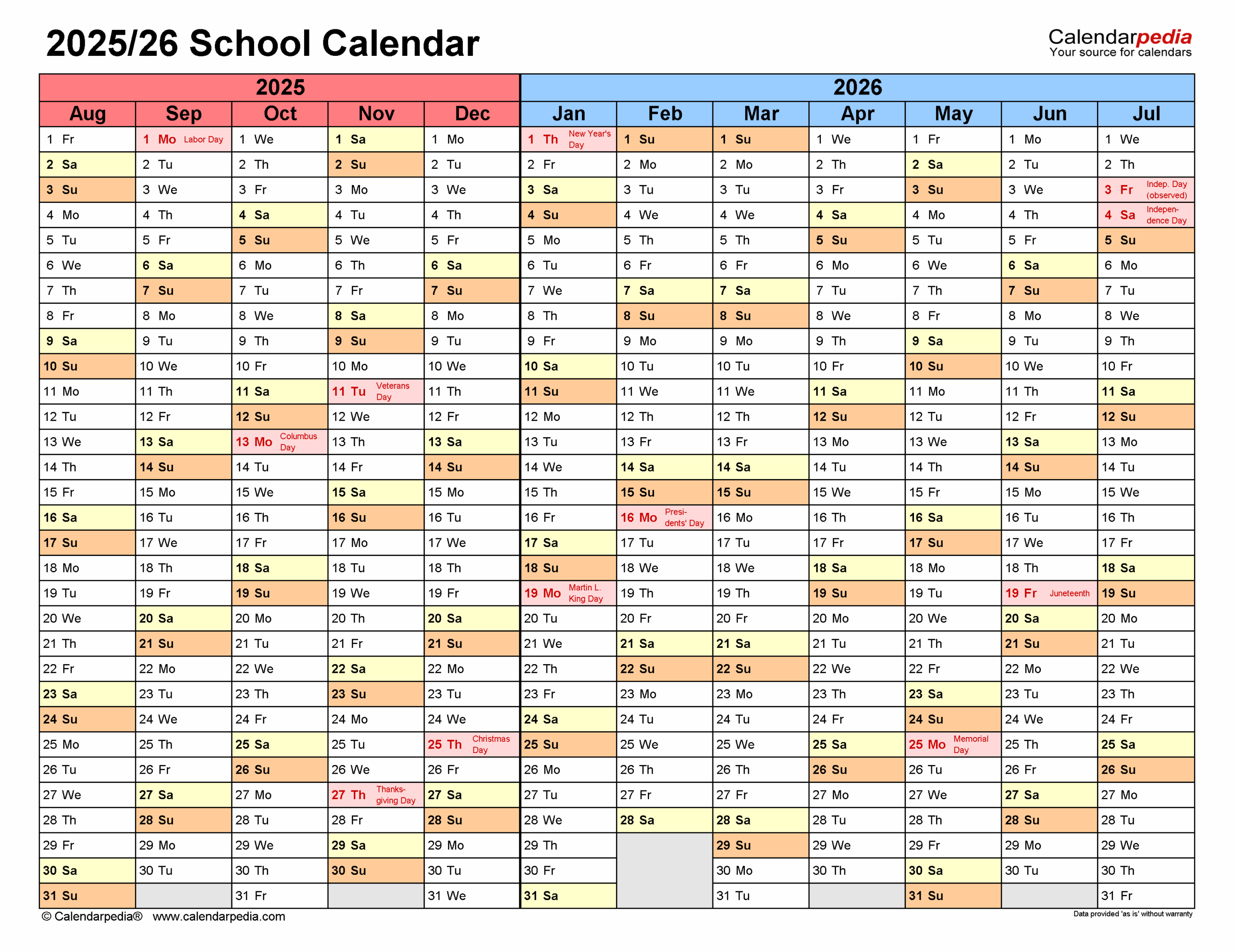 School Calendars 2025 2026 Free Printable PDF Templates