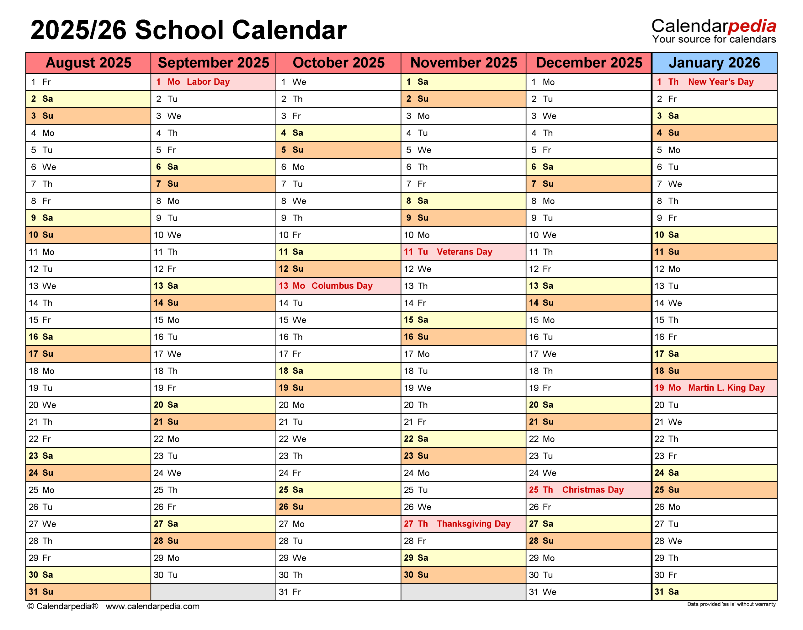 School Calendars 2025 2026 Free Printable PDF Templates