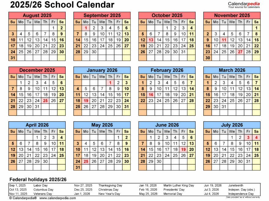 School Calendars 2025 2026 Free Printable PDF Templates