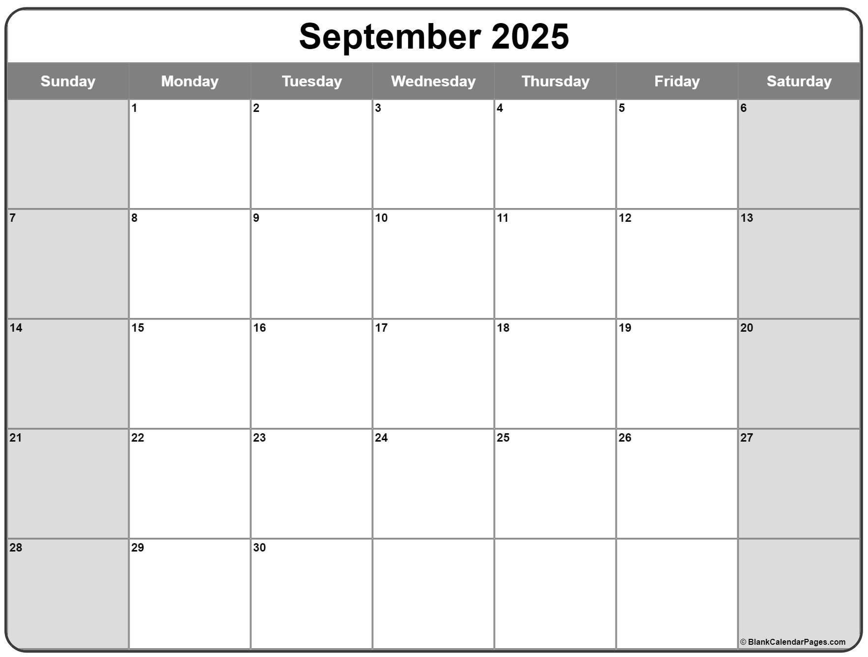 August September 2025 Blanke Calendar