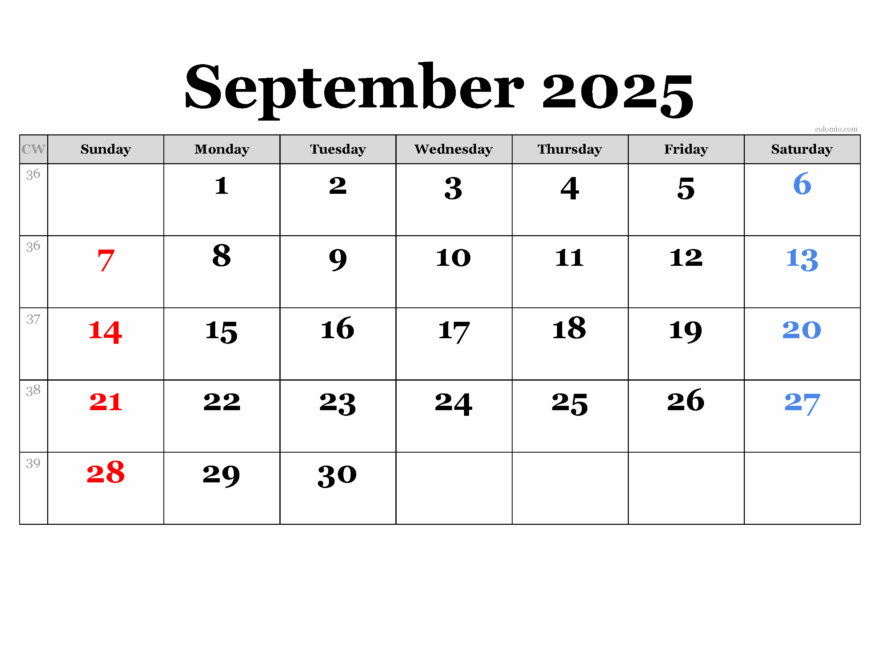 September 2025 Calendar Free Printable PDF XLS And PNG