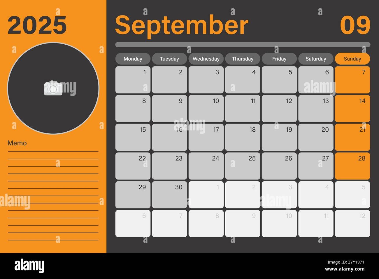 September 2025 Calendar Monthly Planner Template Sunday Start Vector Design Stock Vector Image Art Alamy