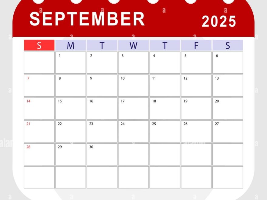 September 2025 Calendar Monthly Planner Template Sunday Start Vector Design Stock Vector Image Art Alamy