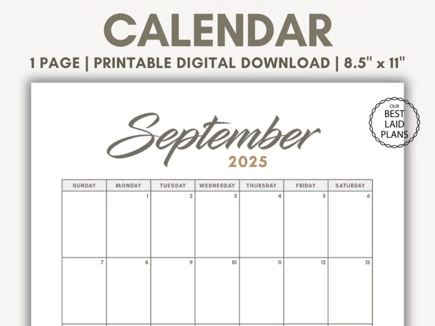 September 2025 Calendar Portrait Etsy
