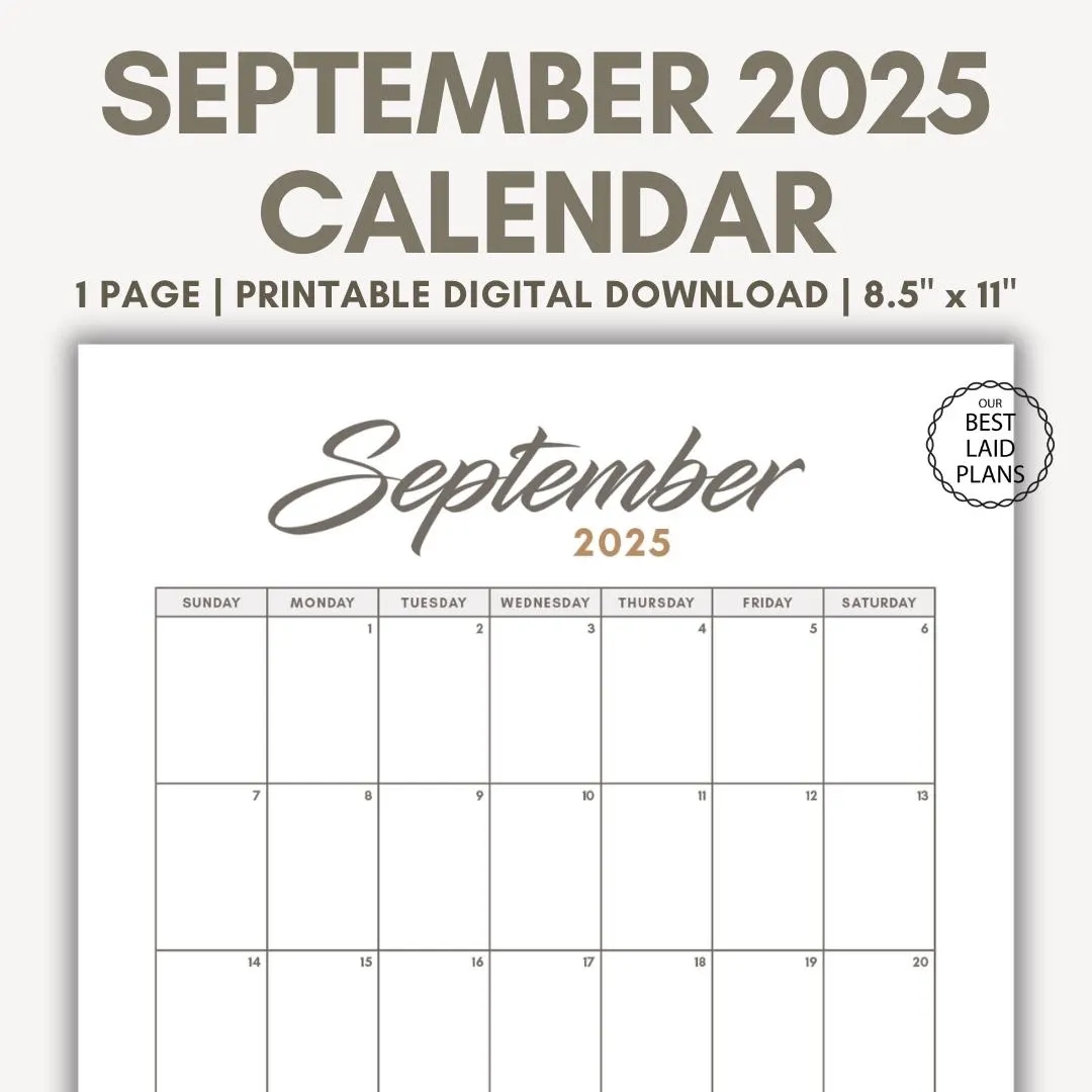 September 2025 Calendar Portrait Etsy