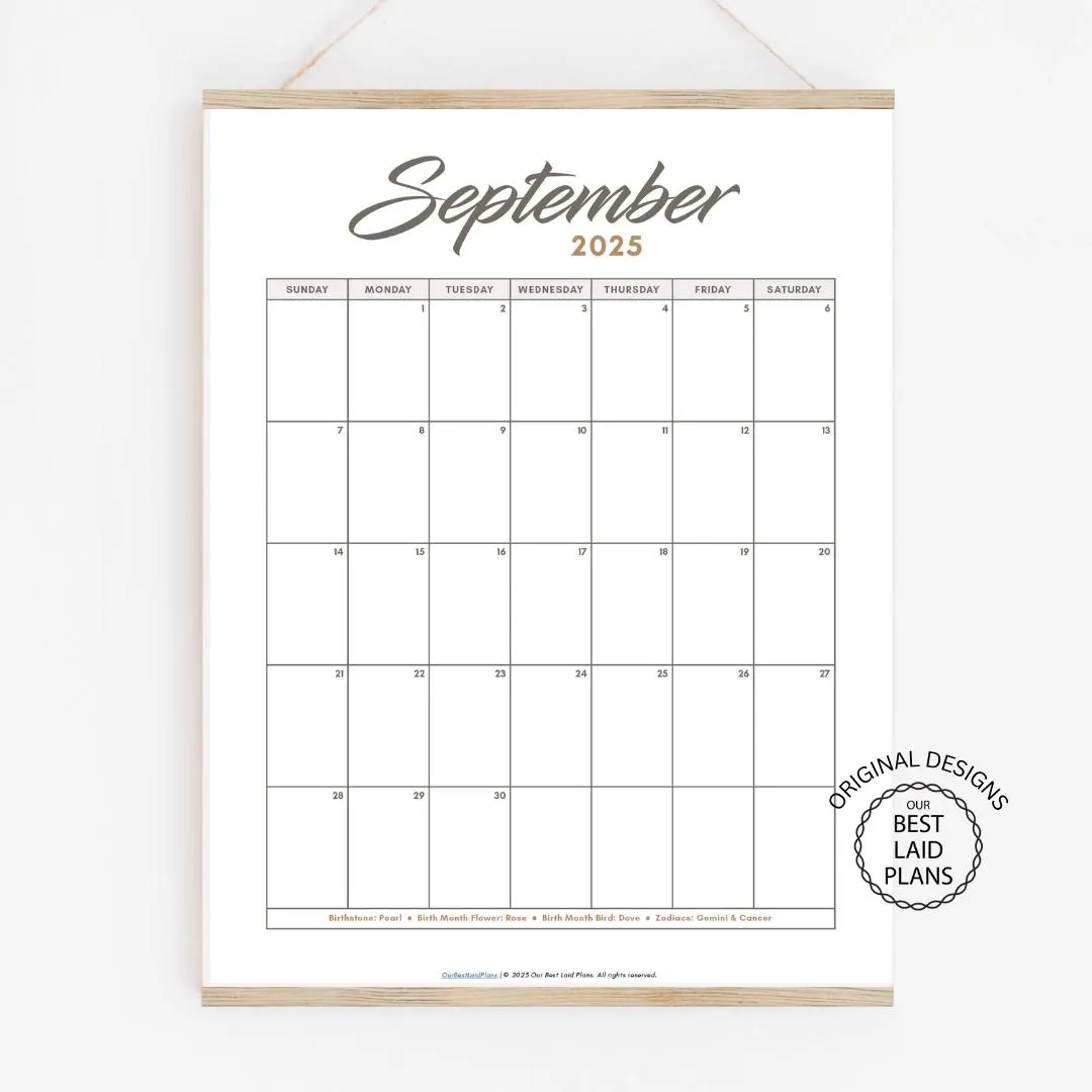 September 2025 Calendar Printable Download September 2025 PDF September Calendar 2025 Portrait Blank Minimalist Wall Calendar Month 2025 Etsy