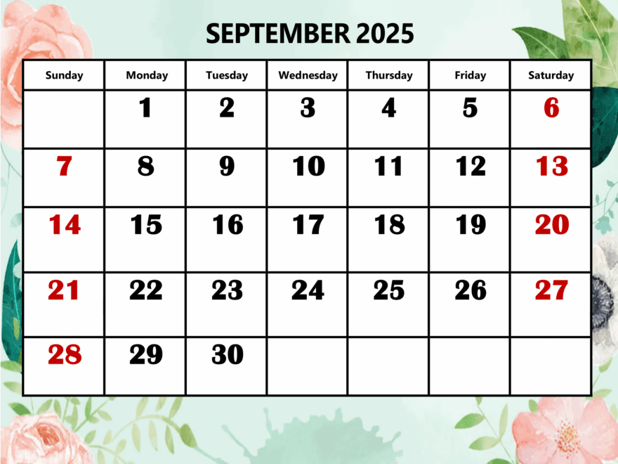 September 2025 Calendar Printable PDF Template With Holidays