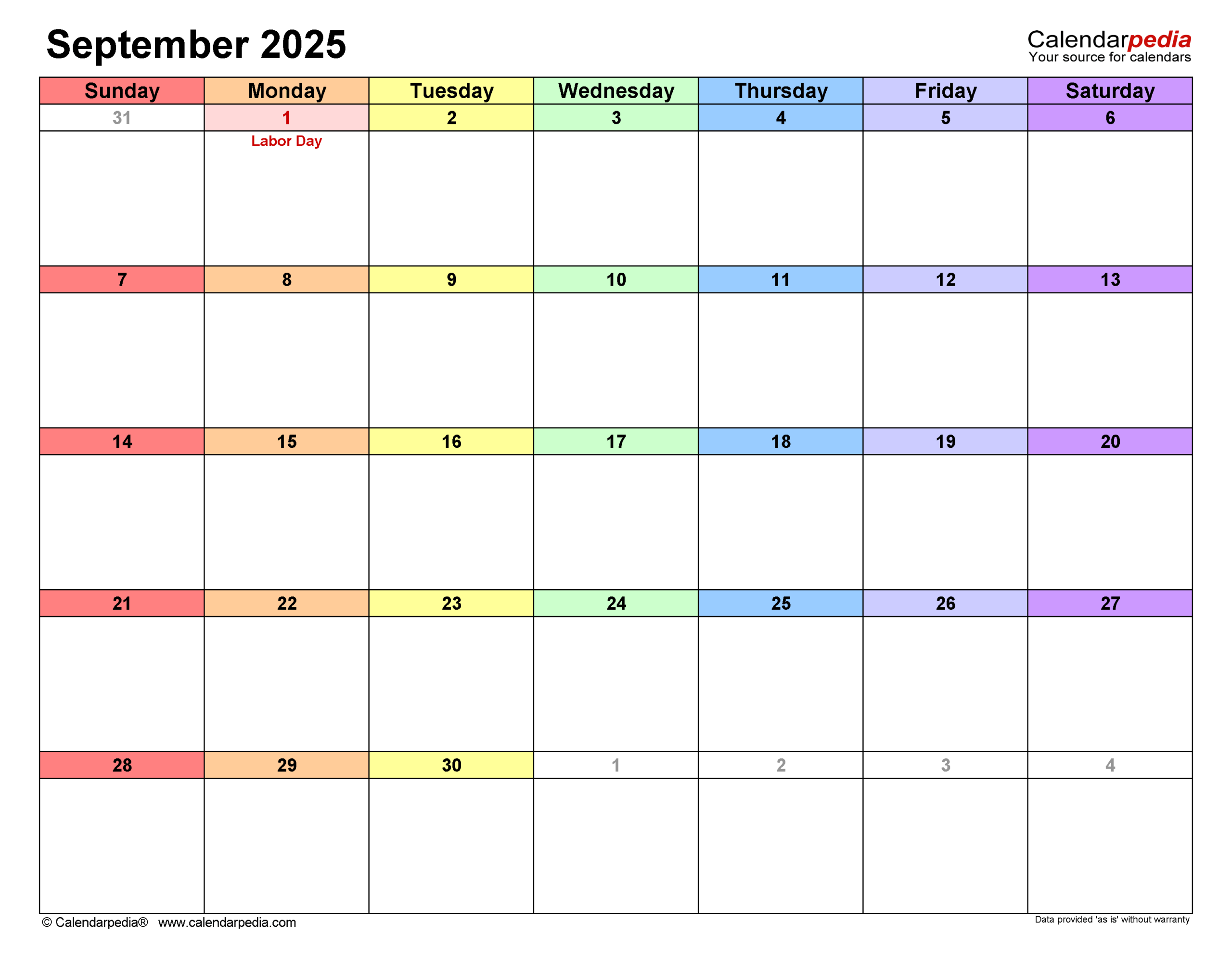 Blank Calendar 2025 September