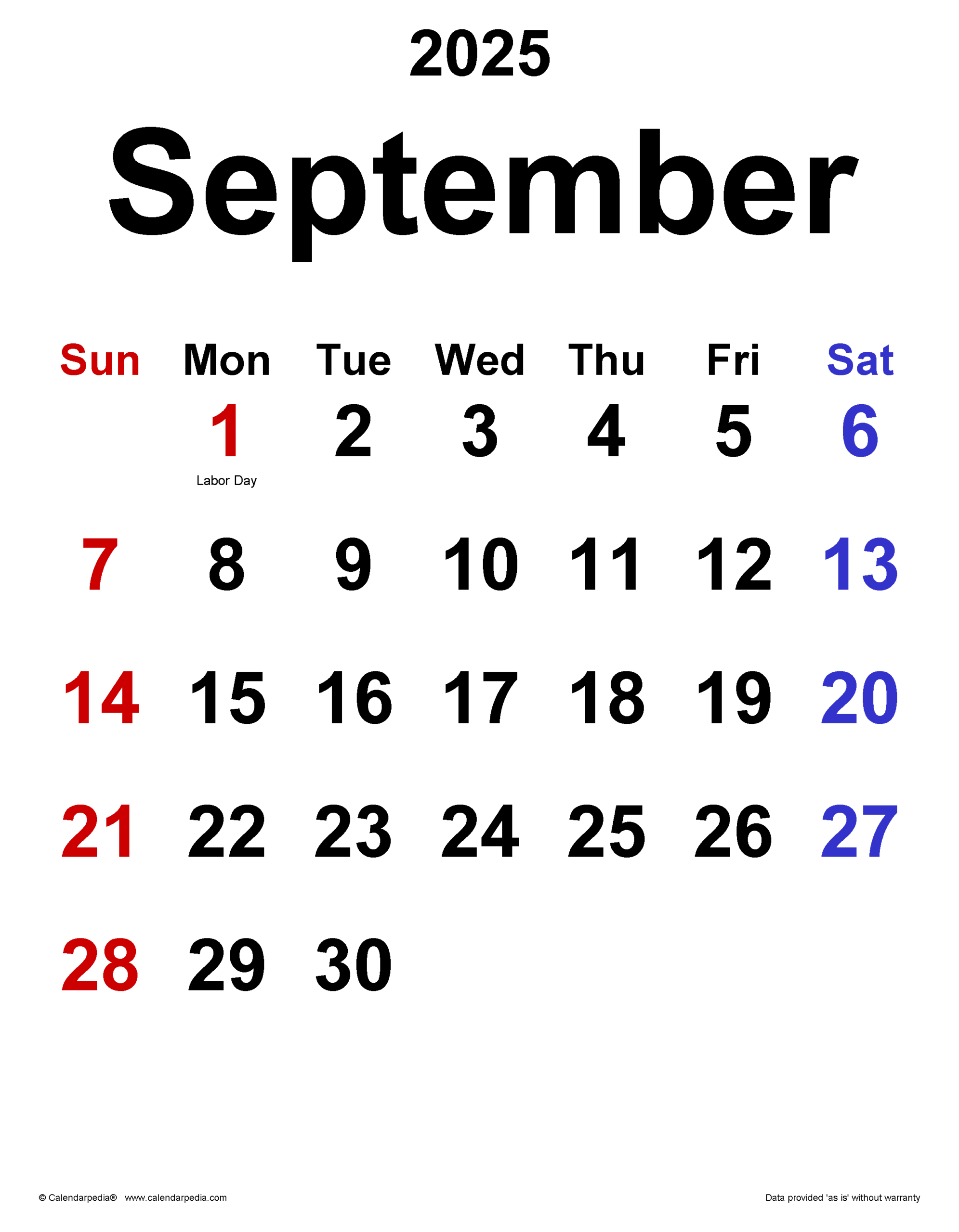 September 2025 Blank Calendar Page