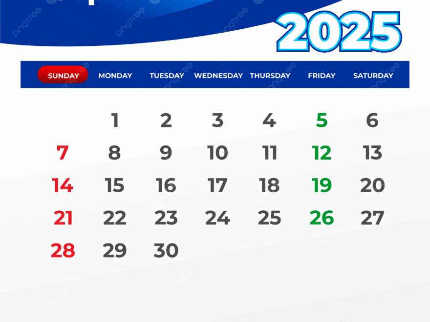 September 2025 Calendar Vector Template Download On Pngtree