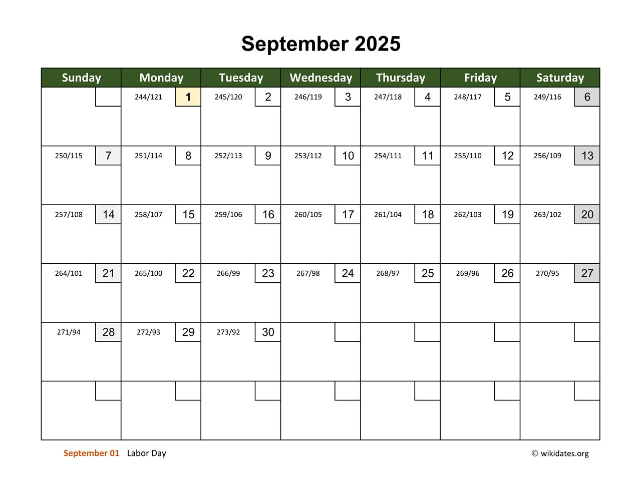 Blank Calendar Septmeber 2025 Template