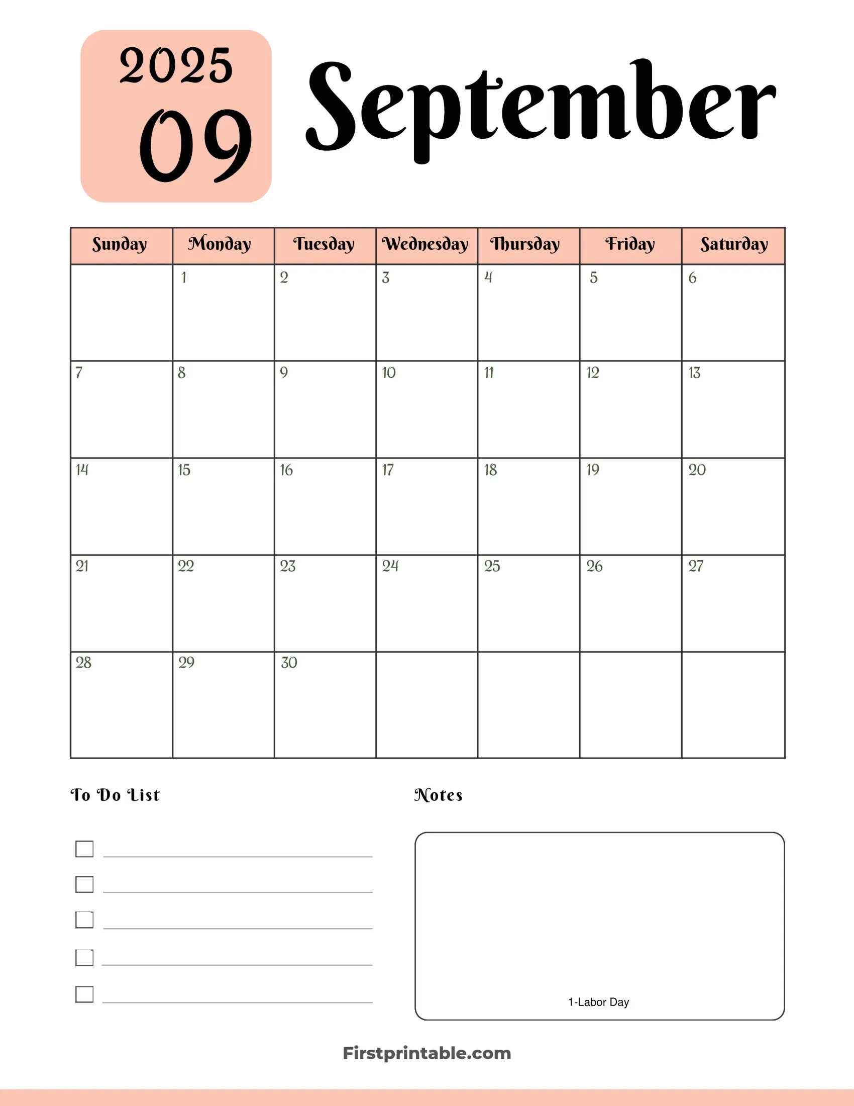 Blank September 2025 Calendar Template