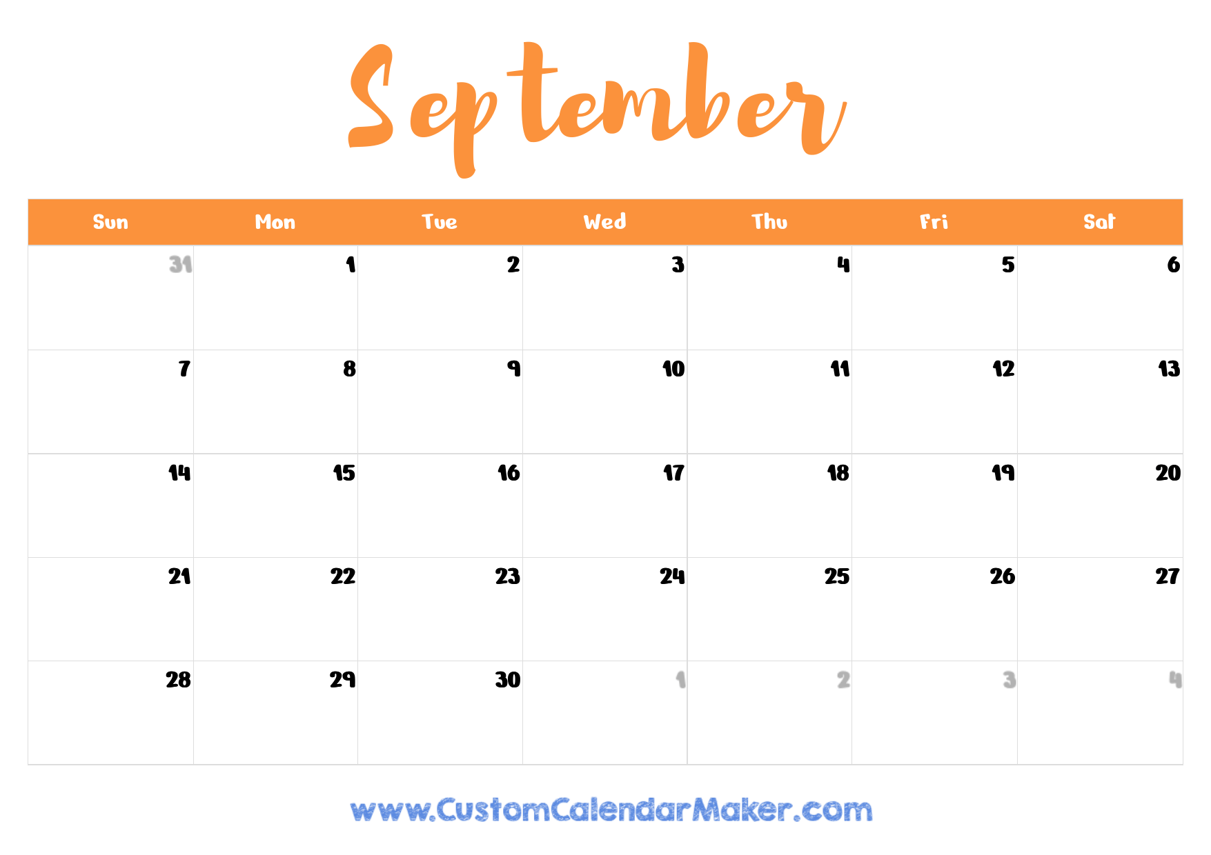 2025 September Blank Calendar