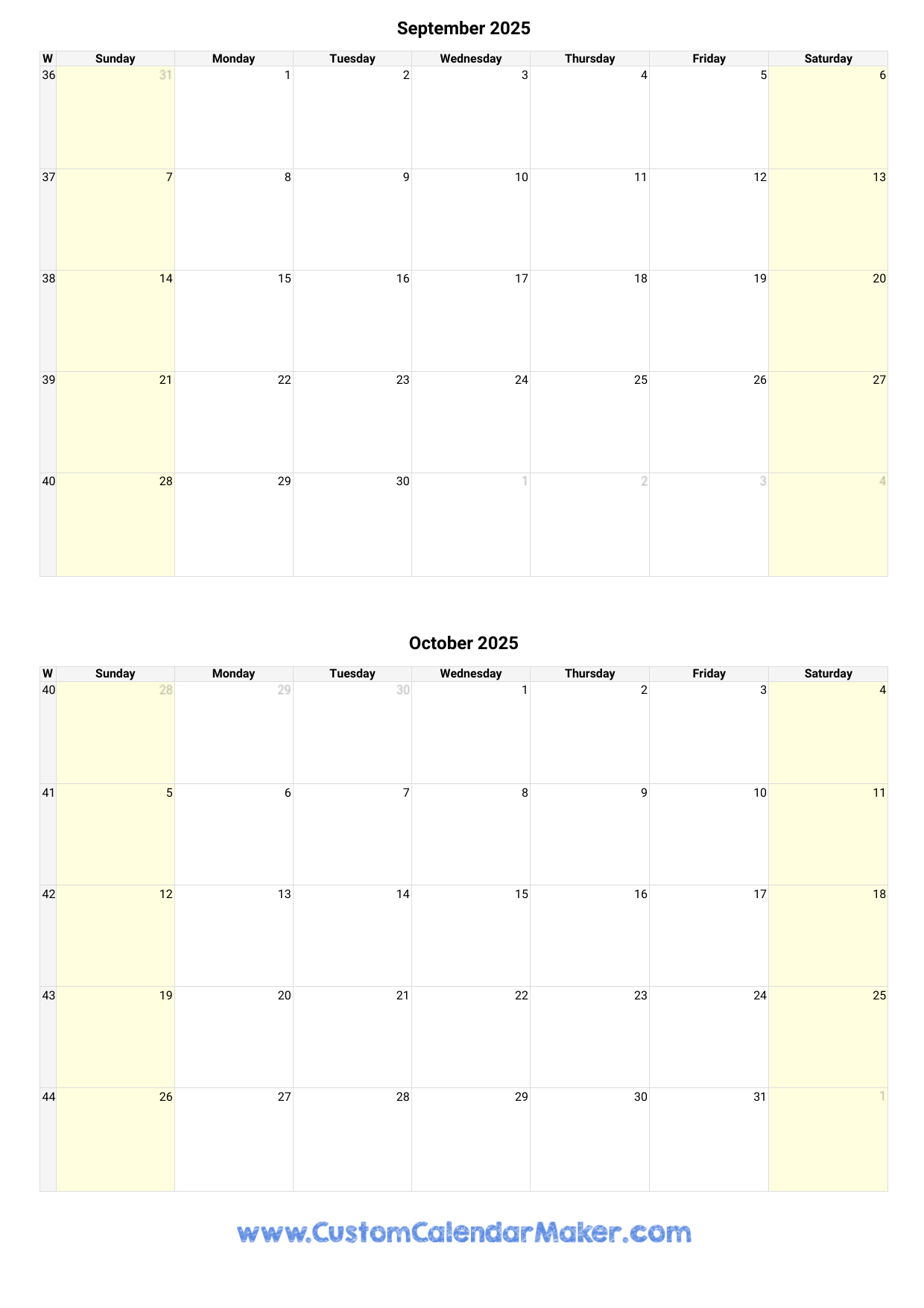 September And October 2025 Calendar Custom Calendar Maker