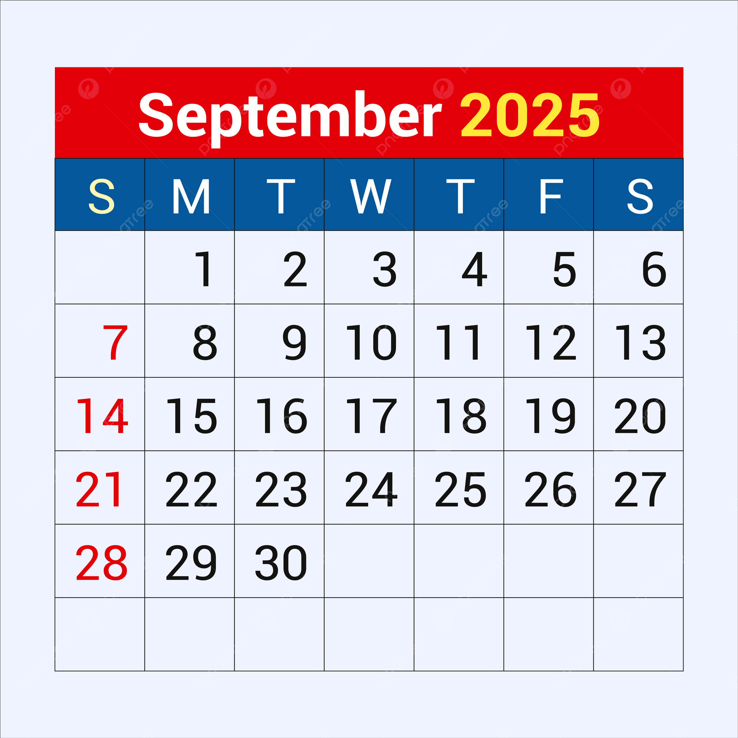 September Calendar 2025 Vector Template Download On Pngtree
