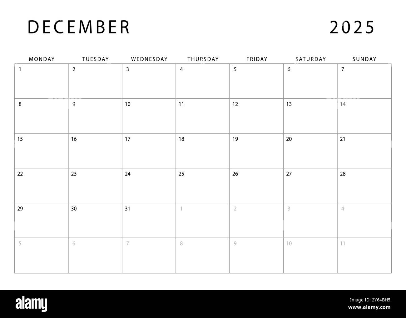 Printable Blank Calendar Template December 2025