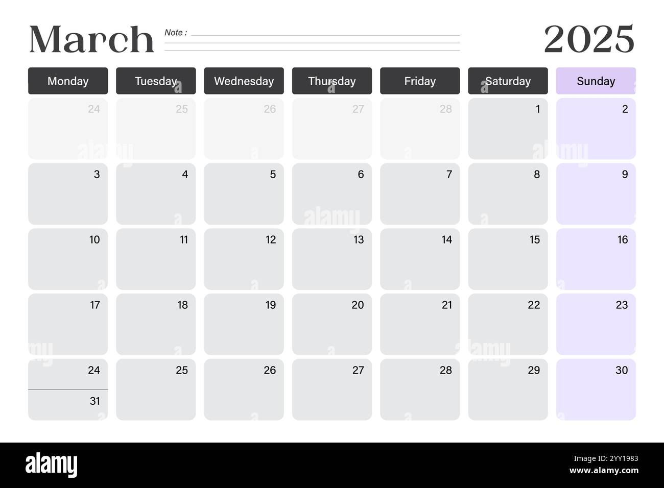 Simple 2025 Year Calendar Week Stock Vector Images Alamy