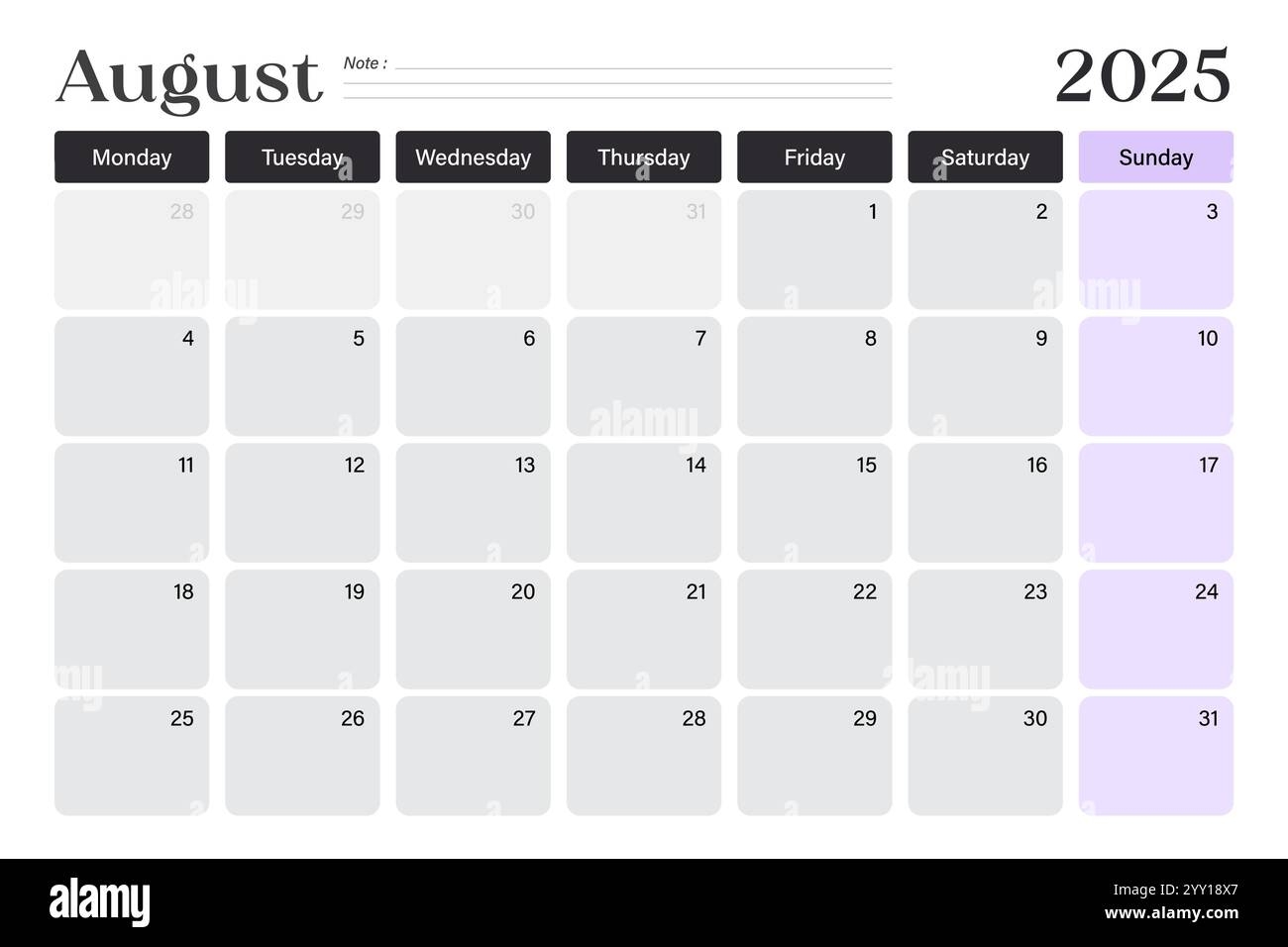 Simple 2025 Year Calendar Week Stock Vector Images Alamy