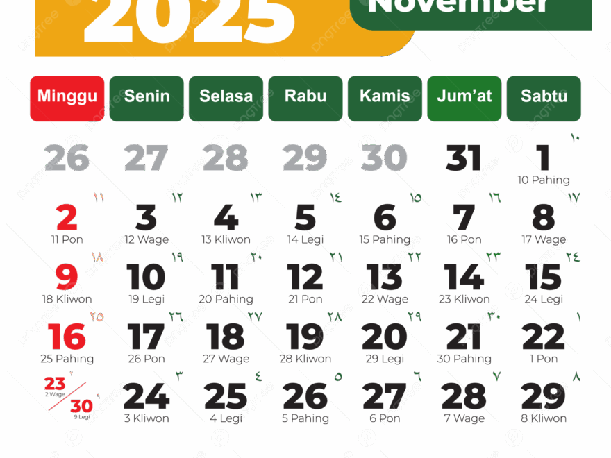 Simple Printable Calendar 2025 Month November Clipart Yellow Green Vector 2025 Calendar November 2025 November PNG And Vector With Transparent Background For Free Download