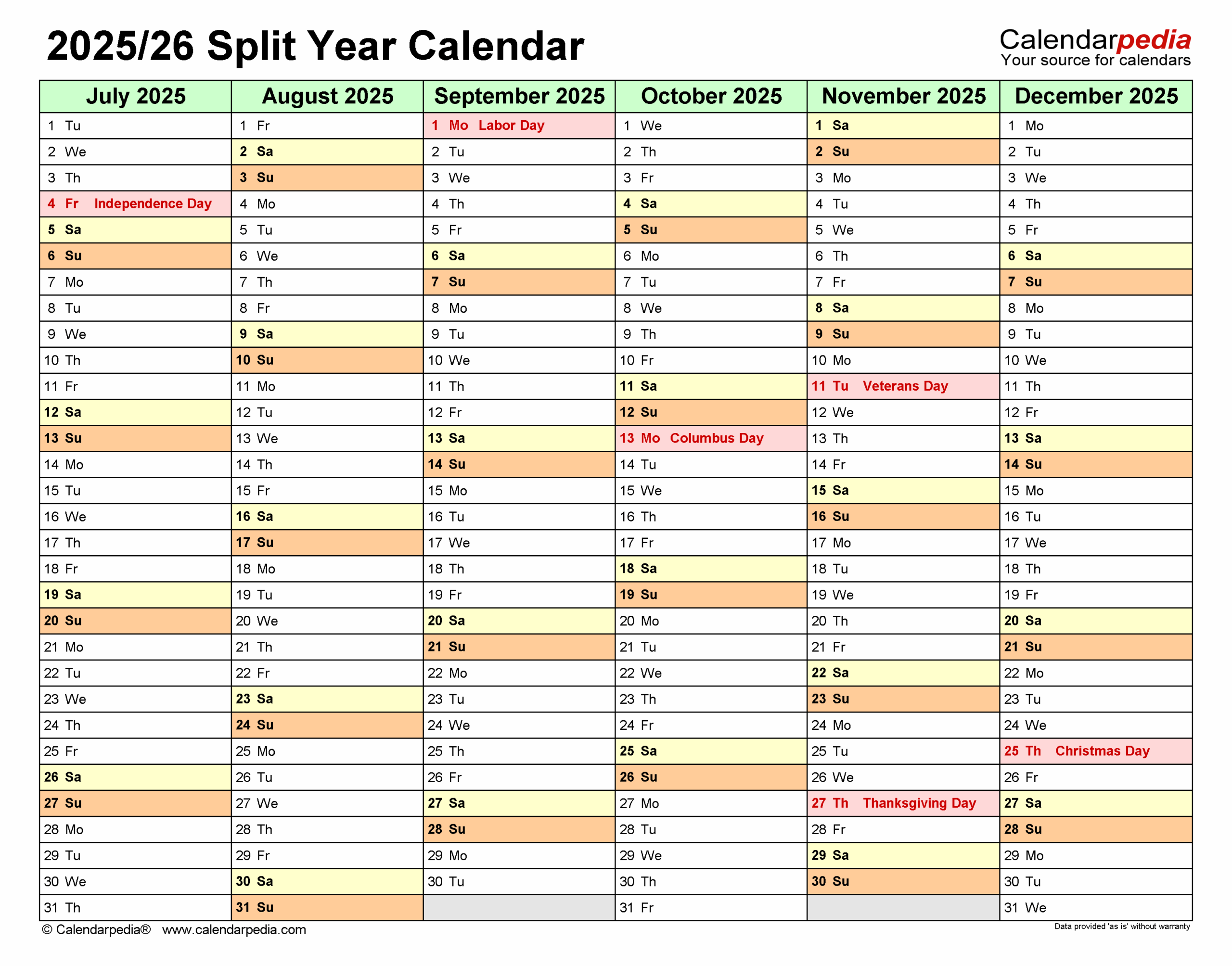 2025 And 2026 Calendar Printable Blank