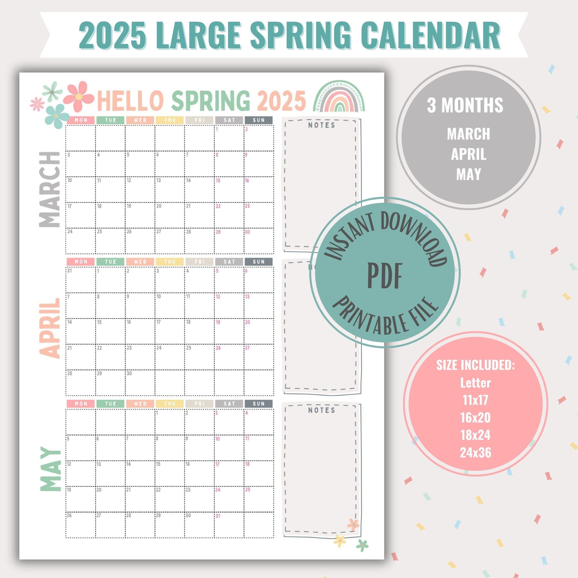 Spring Calendar Large Planner Digital Spring Planner Printable Digital Download Family Planner Large Spring Calendar Digital Planner For Kid Etsy