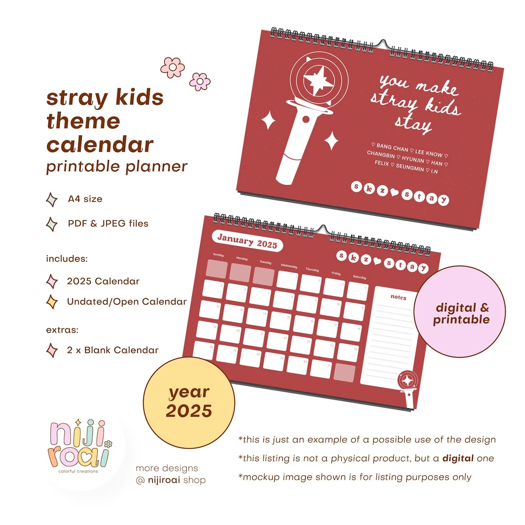 Stray Kids Calendar 2025 Digital Kpop Journal Printable Planner Weekly Daily Monthly Undated Goodnotes A4 Productivity Planner Kpop Gifts Etsy