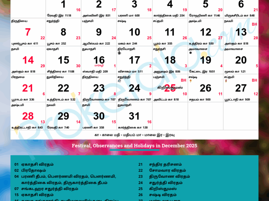 Tamil Calendar 2025 December