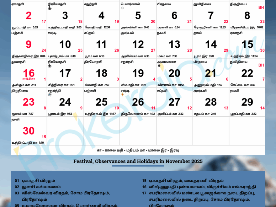 Tamil Calendar 2025 November