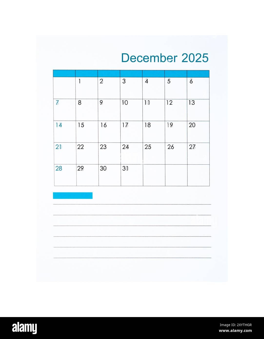 Vertical Of December 2025 Calendar Page For 2025 Year Isolated On White Background Saved Clipping Path Stock Photo Alamy